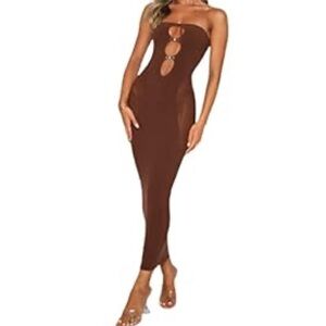 Brown Cut-Out Bodycon Midi Dress